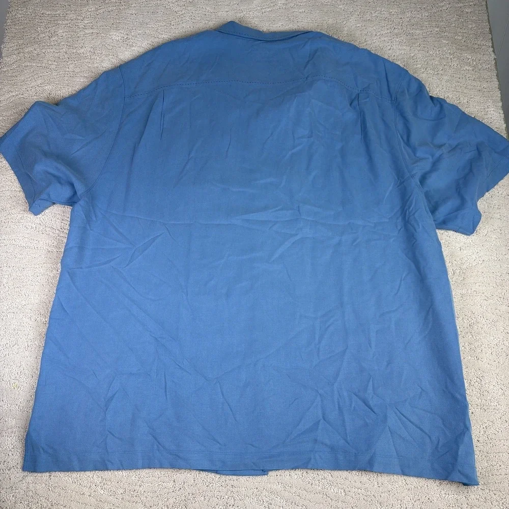 Men's Tommy Bahama 3XL 100% Silk Blue Short Sleeve Button‎ Shirt Resort Hawaiian